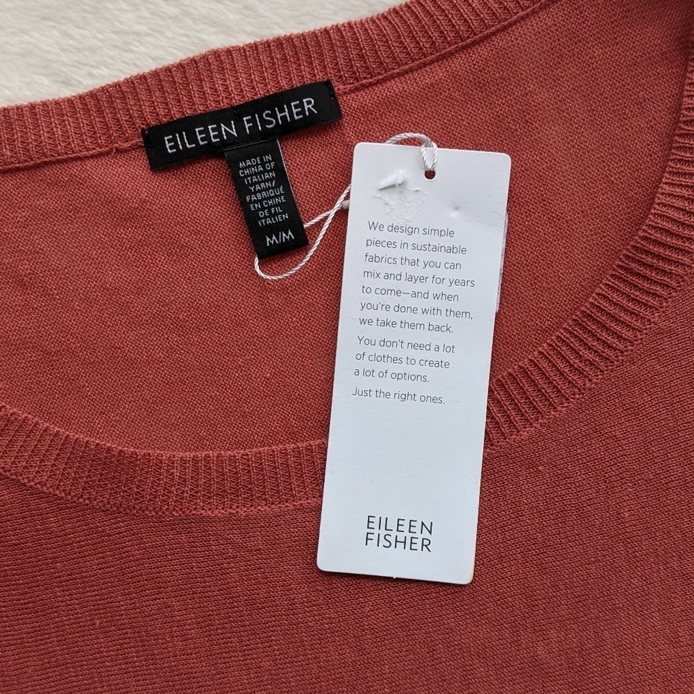Eileen Fisher Top Pullover Lightweight Long Sleeve Cotton Linen Cedar M NWT - Picture 14 of 15
